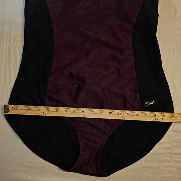 Speedo Swimming Suit, Black and Burgundy, Size XXL, Keyhole Back, 1 Piece - Picture 7 of 9